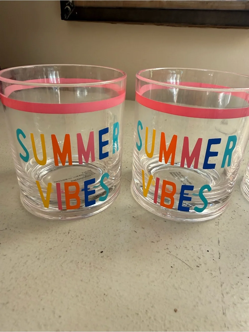 Summer Vibes Pink Rim Clear Drink Tumblers - Set of 4